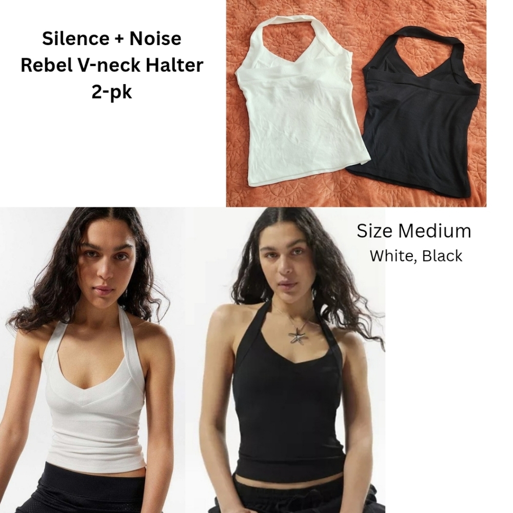 Urban Outfitters Silence + Noise Rebel Halter 2-pk sz Med Black, White ribbed